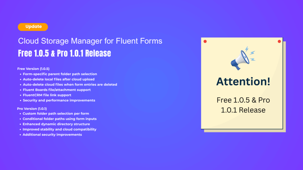 Cloud Storage Manager for Fluent Forms – Free 1.0.5 & Pro 1.0.1 Release