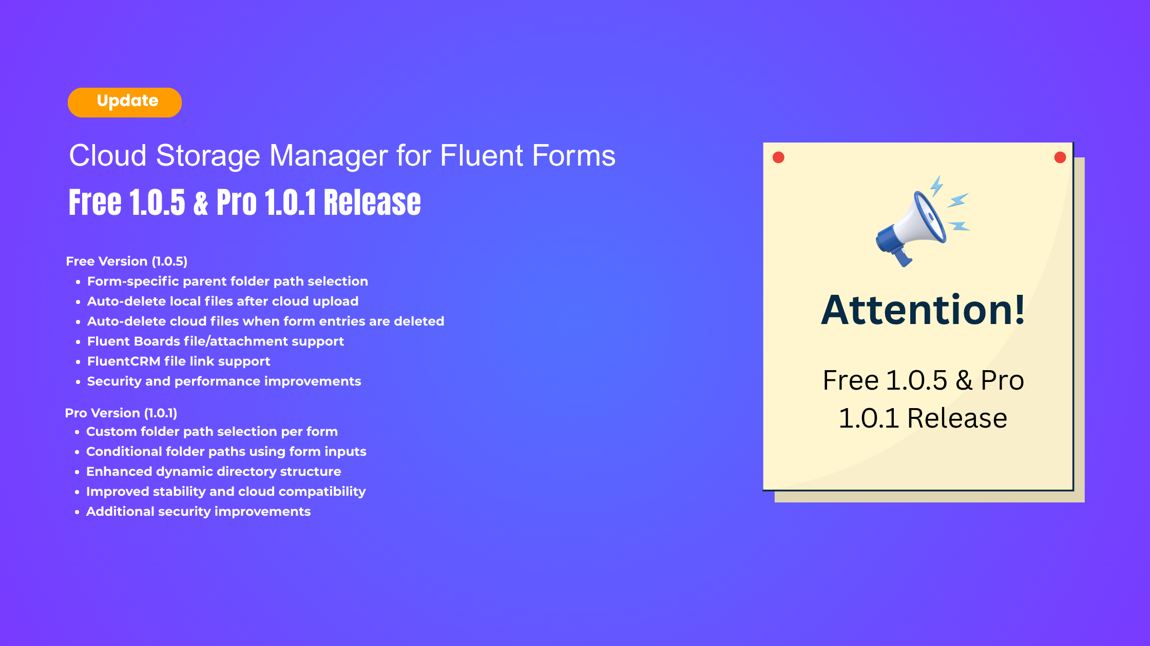 Cloud Storage Manager for Fluent Forms β Free 1.0.5 & Pro 1.0.1 Release
