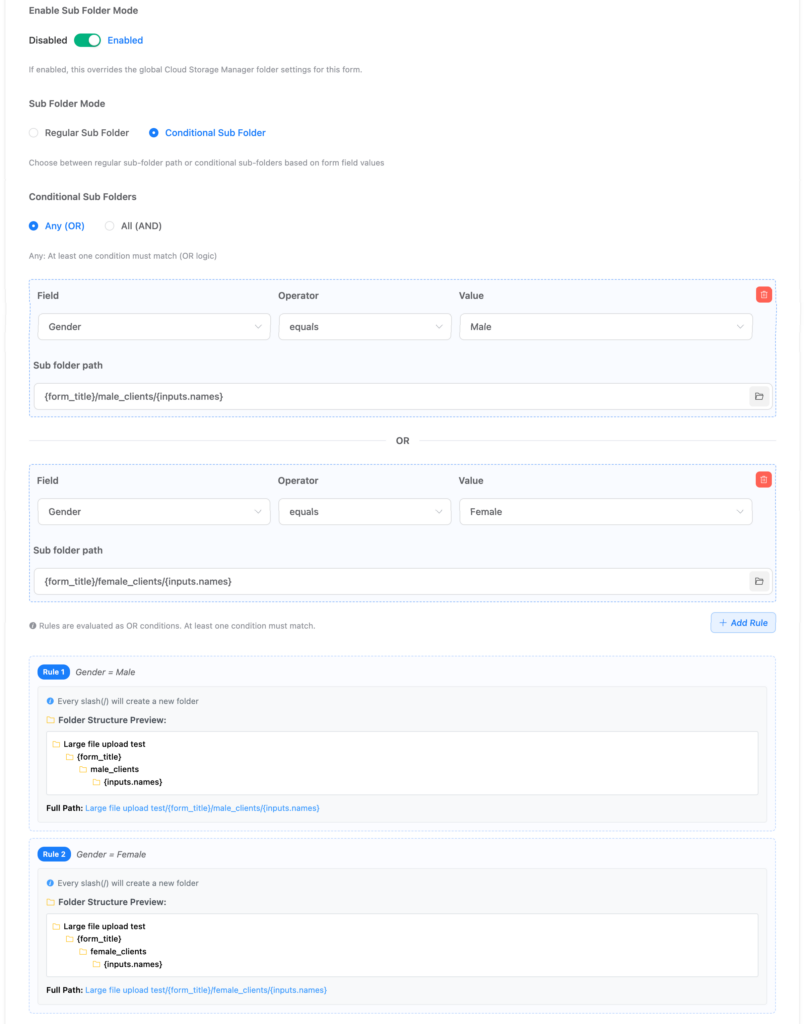 Conditional sub-folder rules