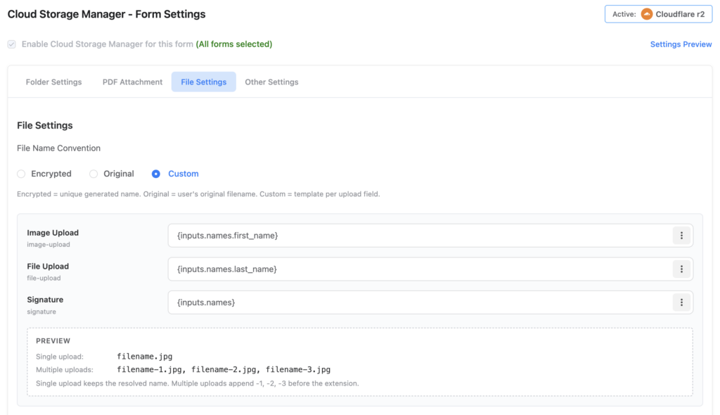 Custom file naming with SmartCodes